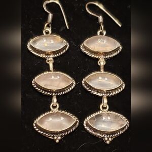 NEW Sterling (marked) & Gemstone Dangle Earrings In Horse-eye Shape W/ Fr Wires.